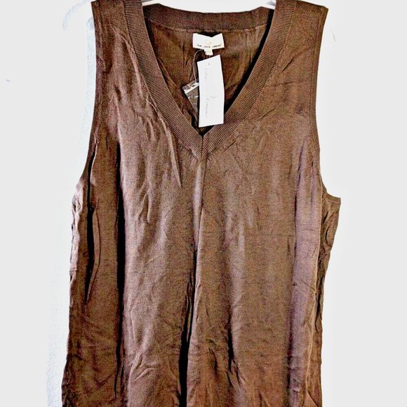 URBAN Cotton Company Woman’s Knit Sweater Shell Top Vest Brown Sleeveles… - Picture 2 of 9